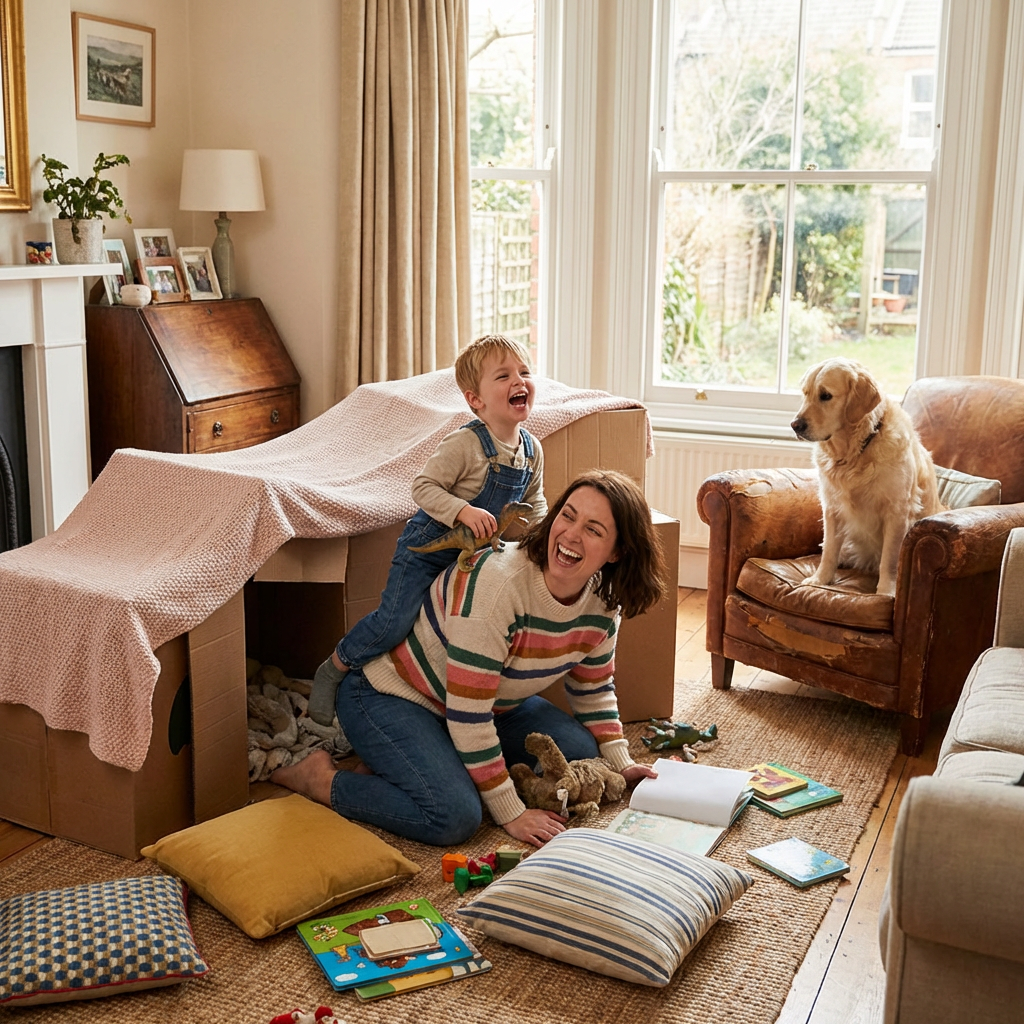 Parent and child playing happily at home